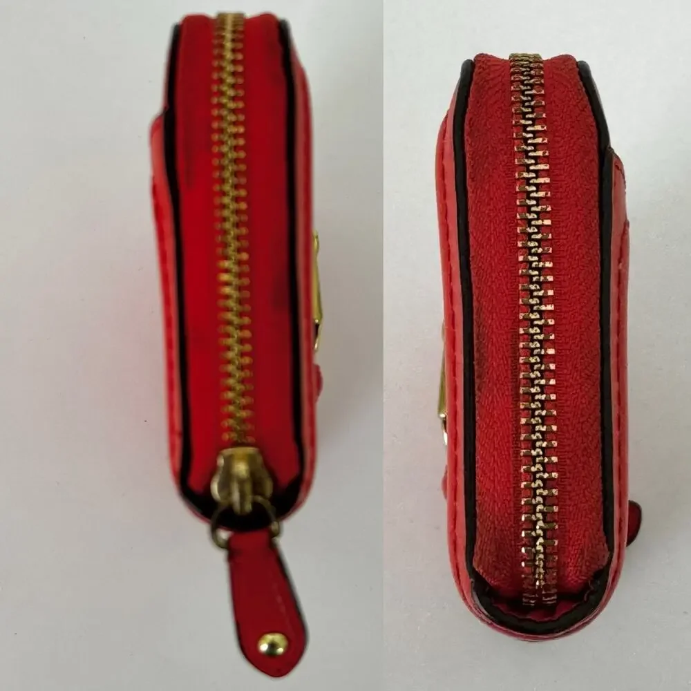 Coach Campbell Zip Around Leather Accordion Wallet in Red with Buckle Accent